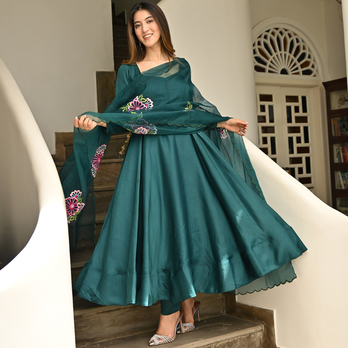Buy Stylish Trending Floral Printed Anarkali Style Ankle Length Gown Kurta  Kurti with Dori Tassels and Latkans Online In India At Discounted Prices