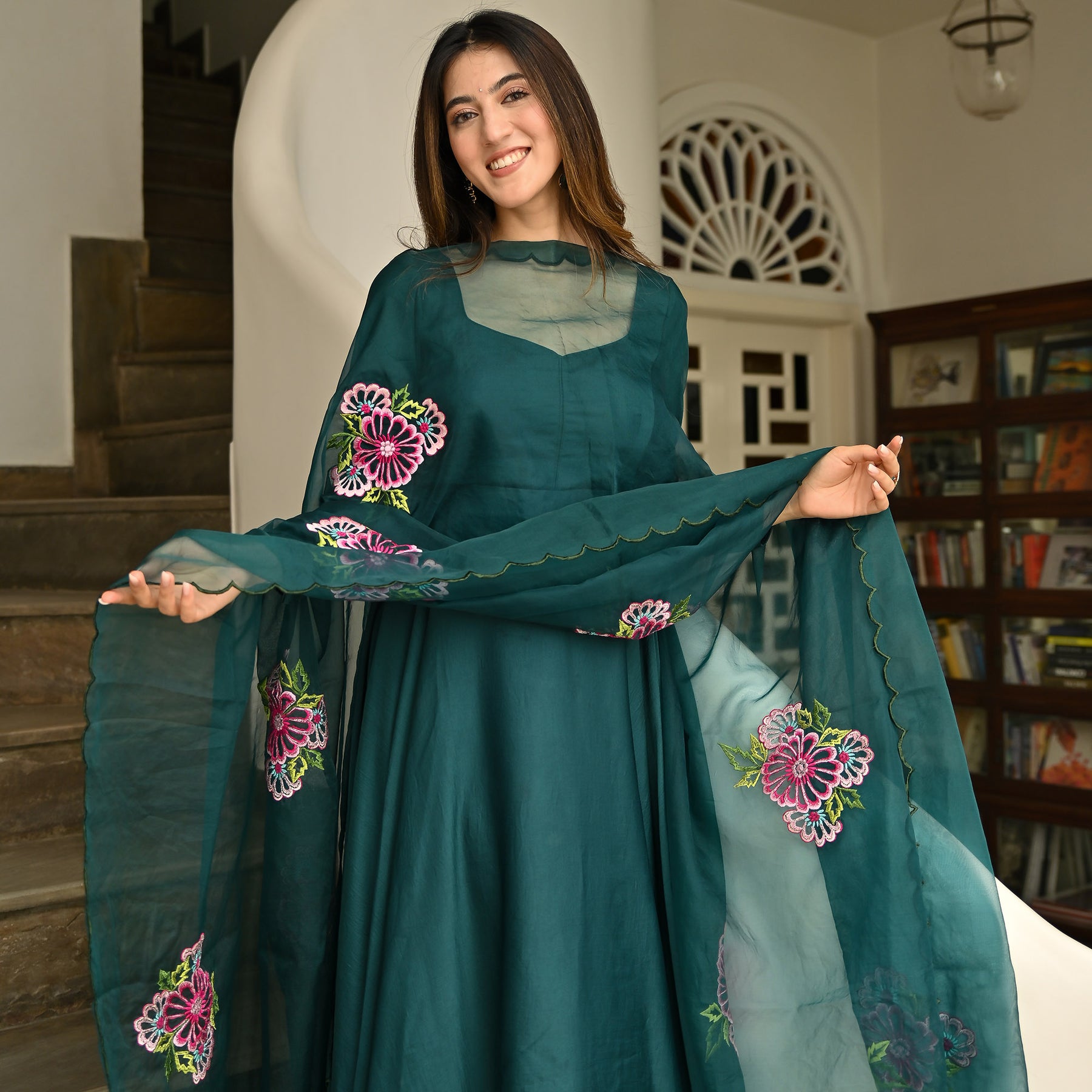 Green Pakistani Bridal Dress in Frock Lehenga Dupatta Style – Nameera by  Farooq