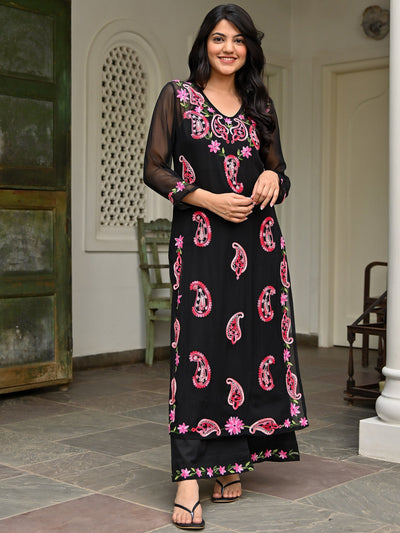 Black Georgette Embroidery Kurta Set