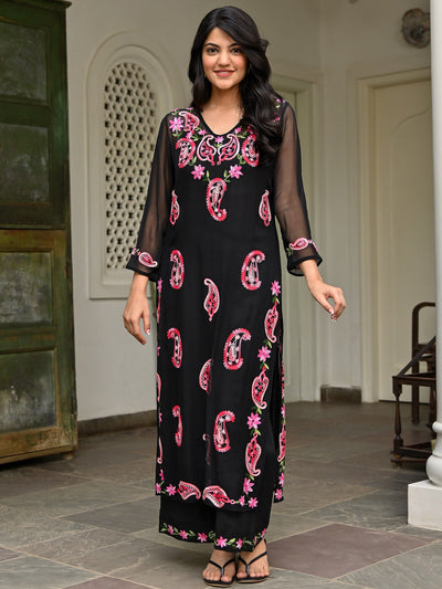 Black Georgette Embroidery Kurta Set
