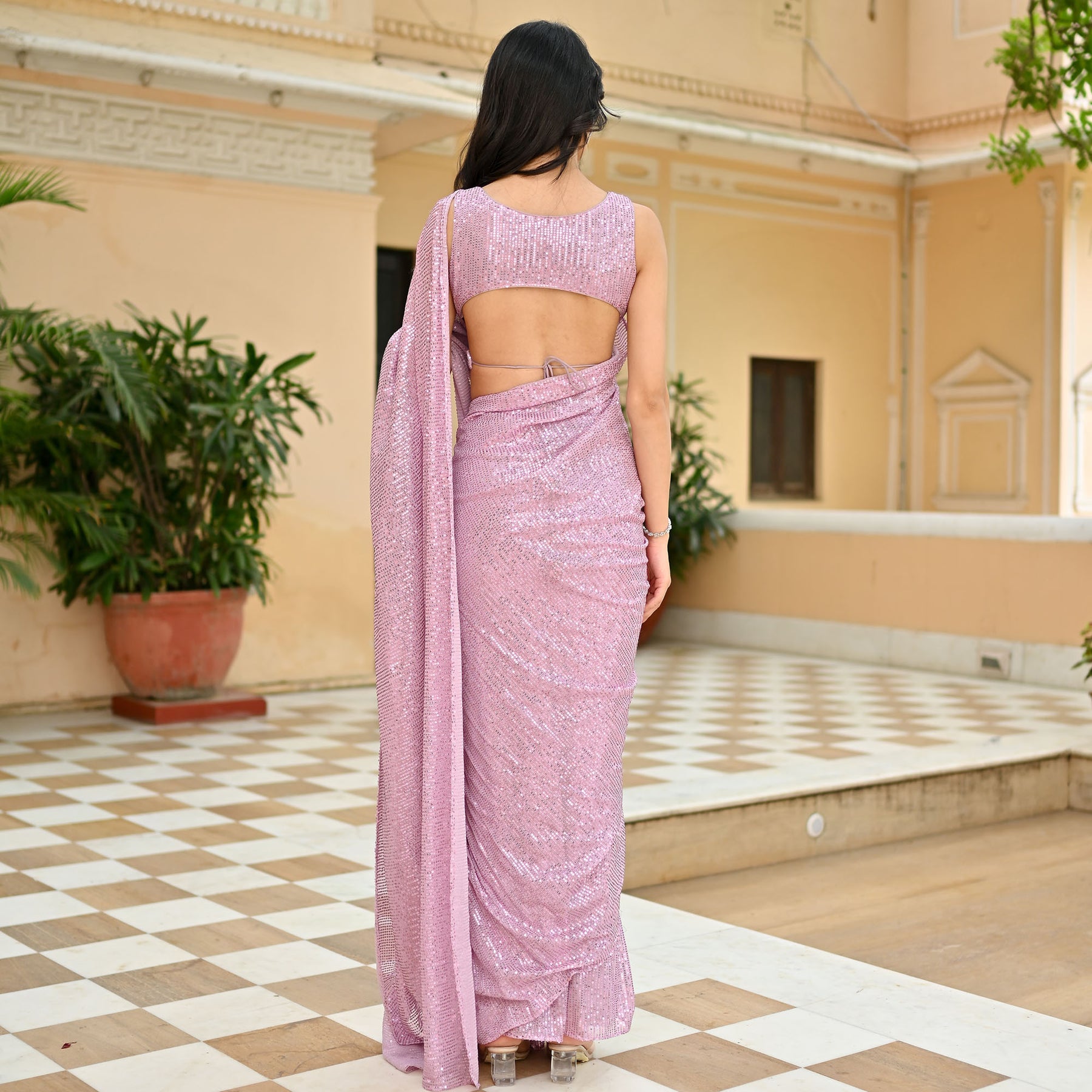 Pink Sequin Ready to Wear Saree