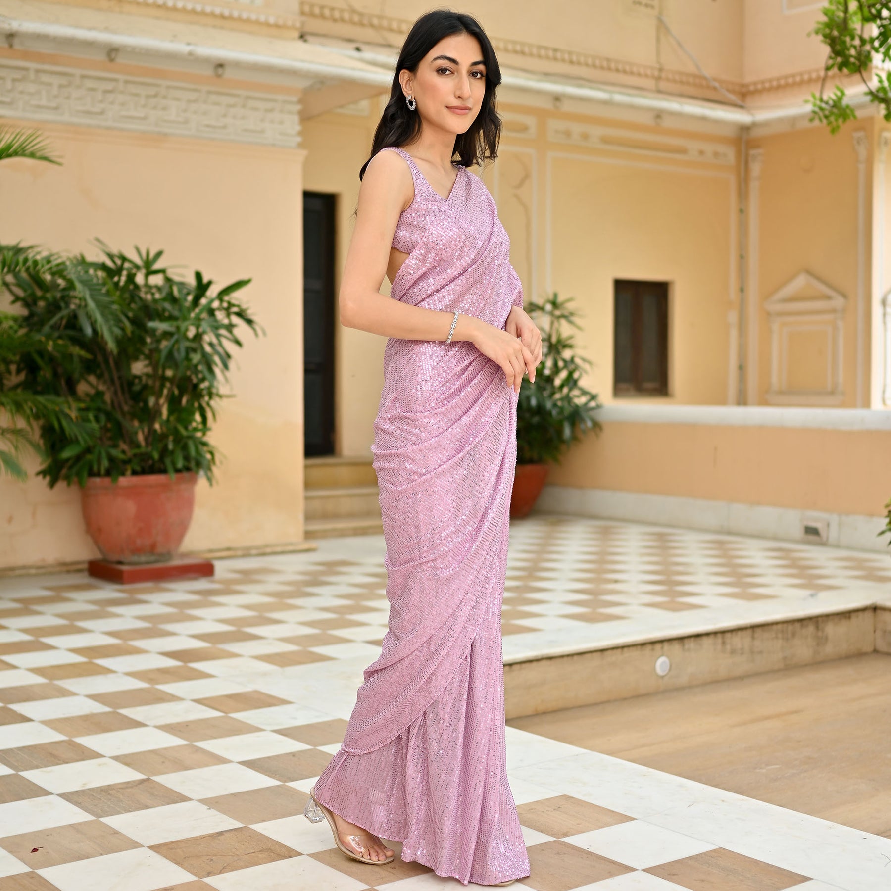 Pink Sequin Ready to Wear Saree