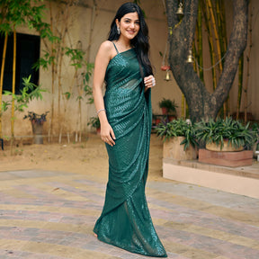 Green Sequin Ready to Wear Saree