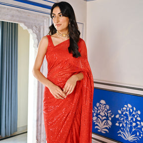 Red Sequin Ready to Wear Saree