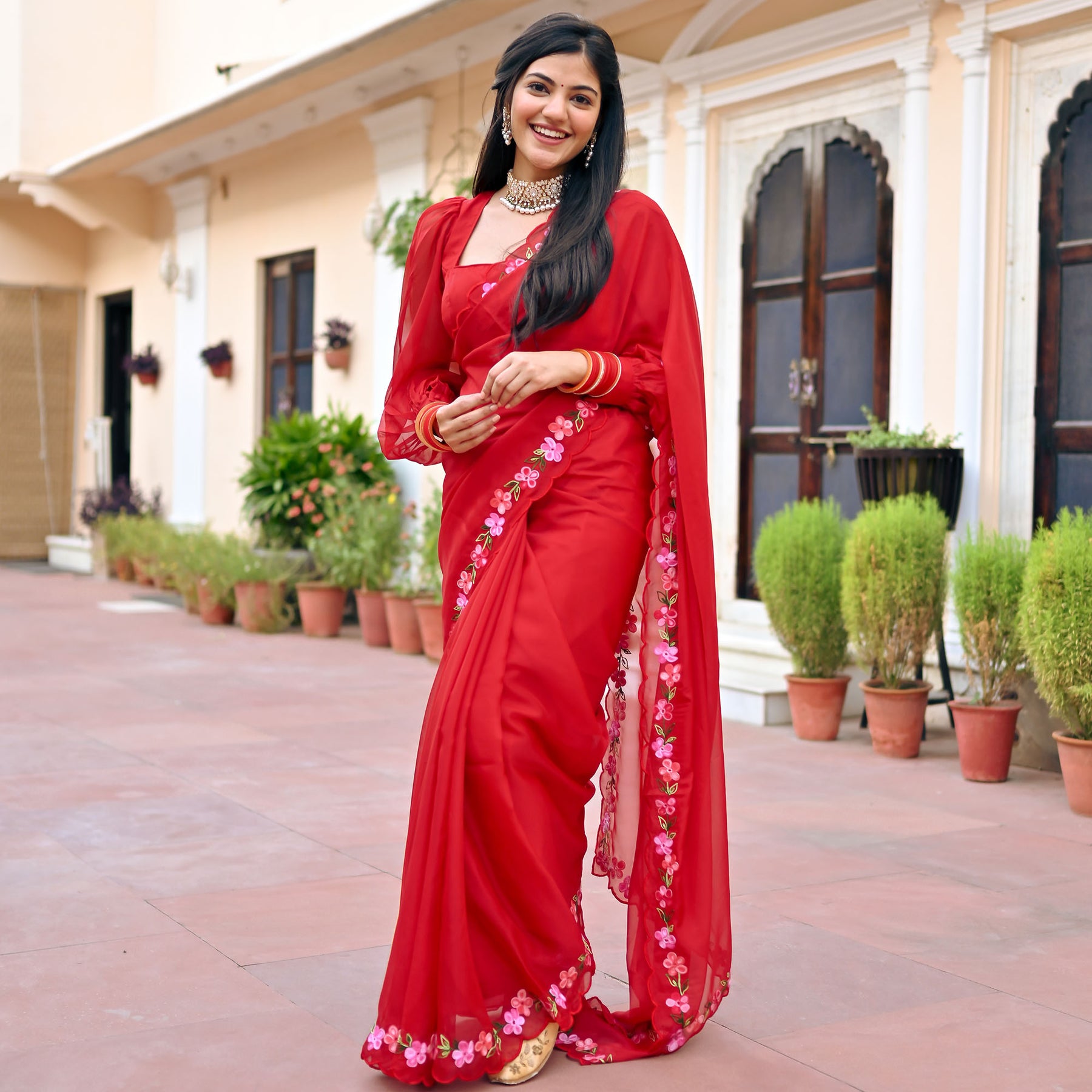 Red Embroidered Saree