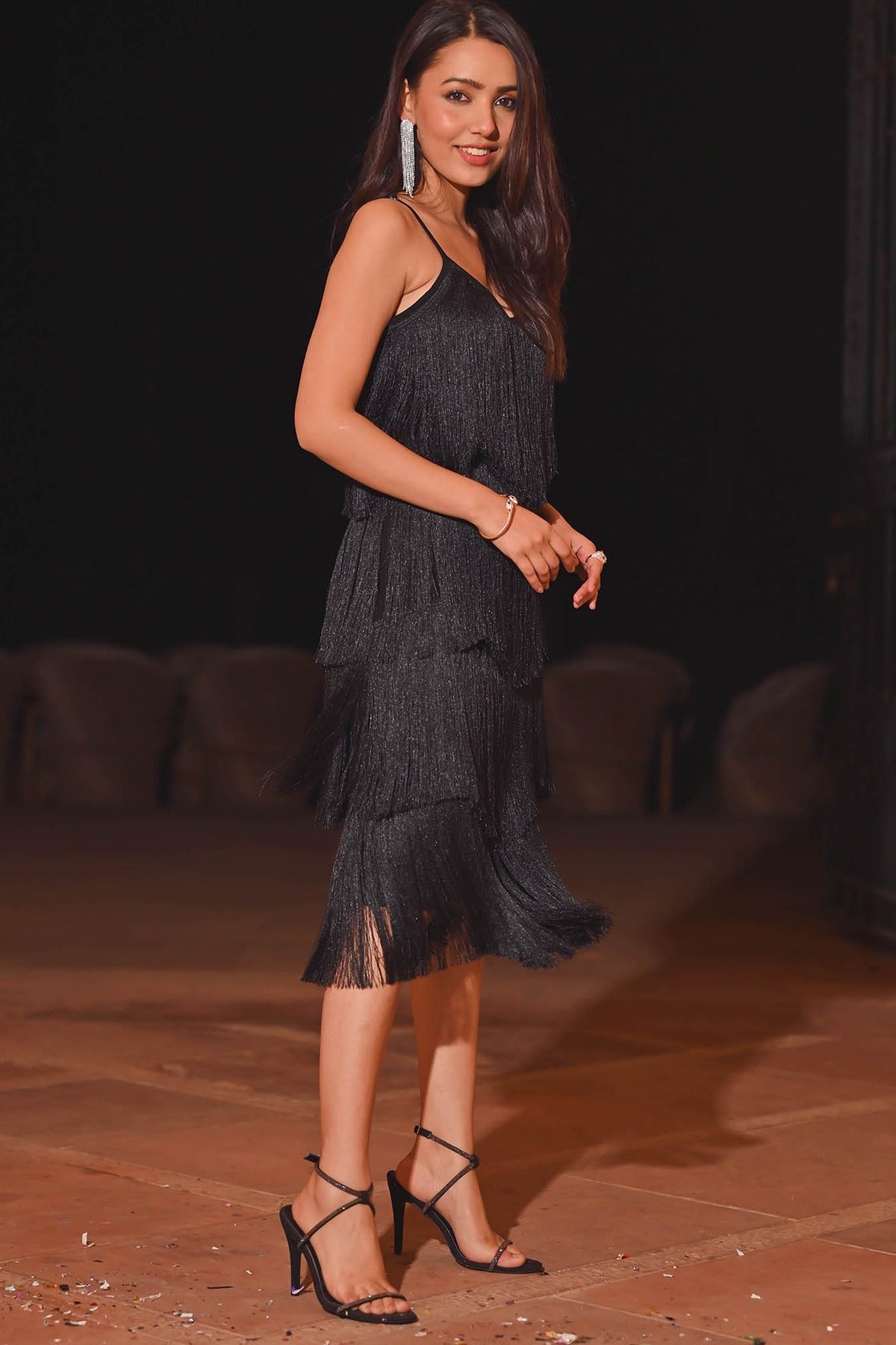 Lio Black Fringes Dress