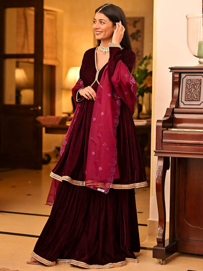 Magenta Velvet Sharara Set