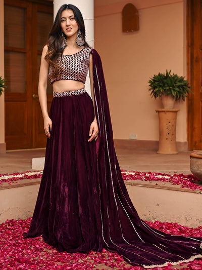 Maroon Velvet Gota Lehenga Set