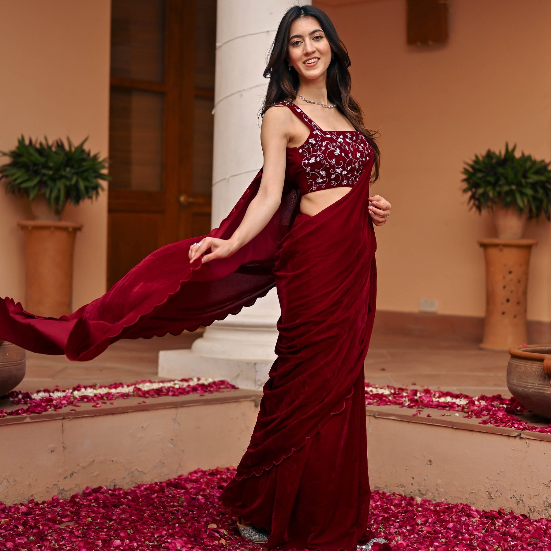 Tabbassum - Ajrakh Silk Velvet Saree | Ajrakh Velvet Saree Online –  Sundarii Handmade Global
