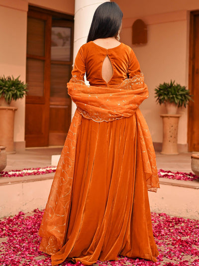 Mustard Velvet Lehenga Set