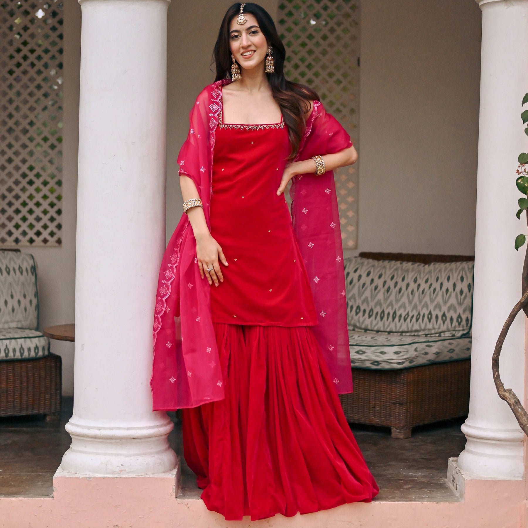 Buy Green Designer Velvet Sharara Suit For Mehndi Online - SALV2461 |  Appelle Fashion