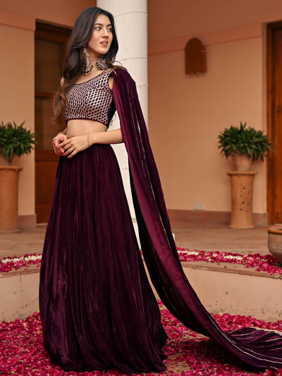 Maroon Velvet Gota Lehenga Set