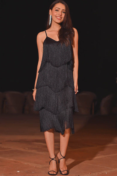 Lio Black Fringes Dress