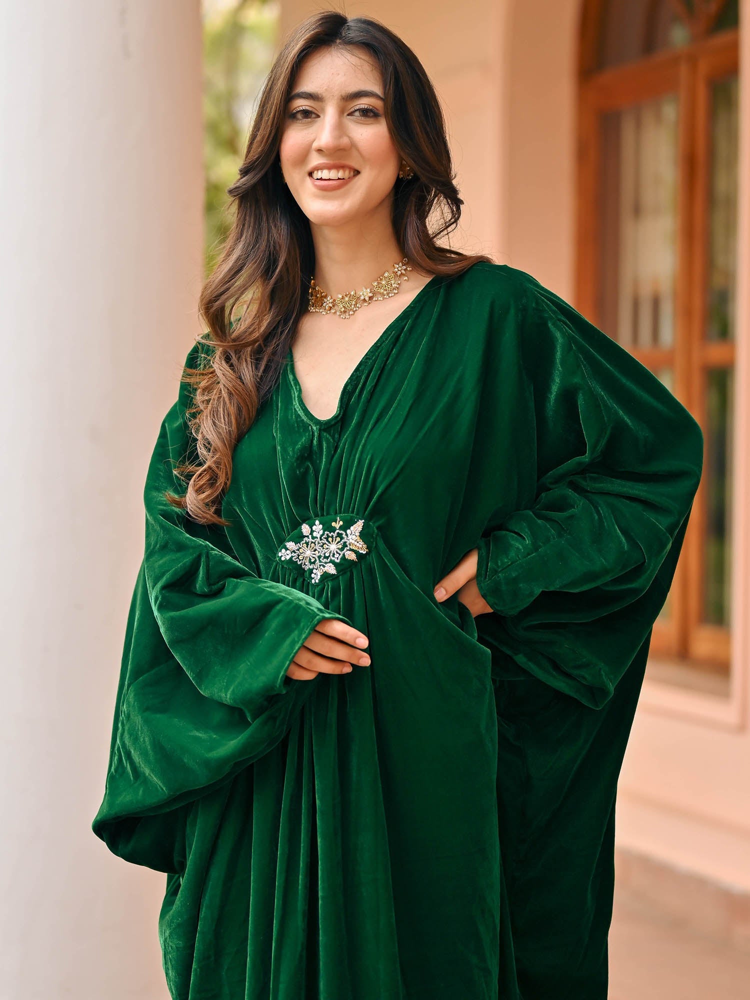 Bottle Green Velvet Kaftan Set Bottle Green Velvet Kaftan Set