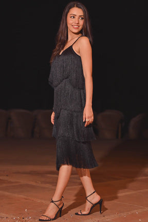 Lio Black Fringes Dress