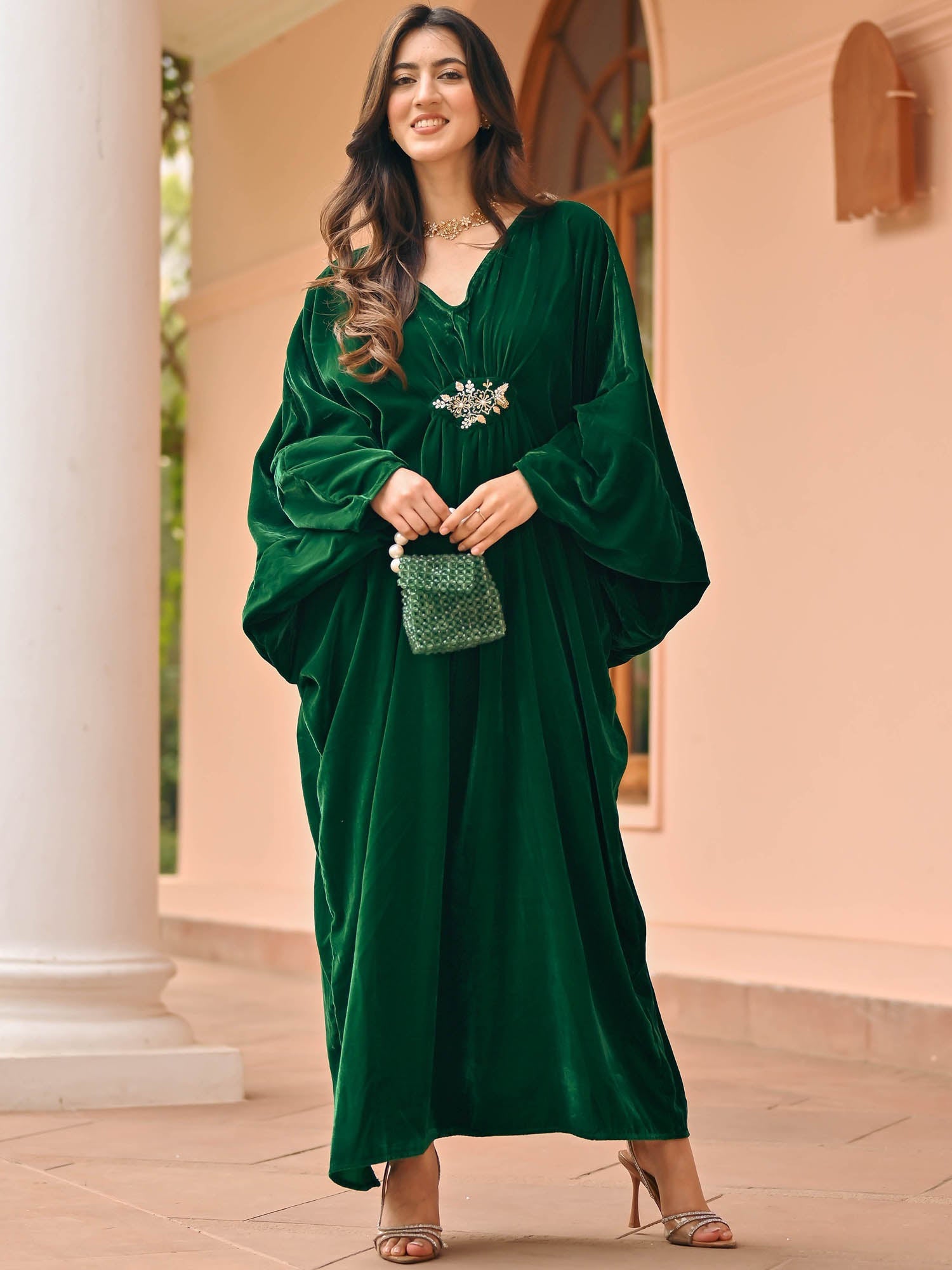 Bottle Green Velvet Kaftan Set Bottle Green Velvet Kaftan Set