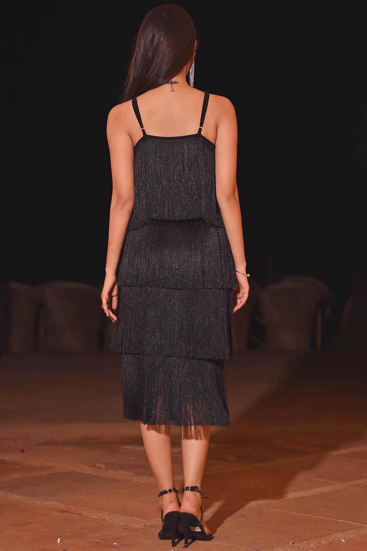 Lio Black Fringes Dress