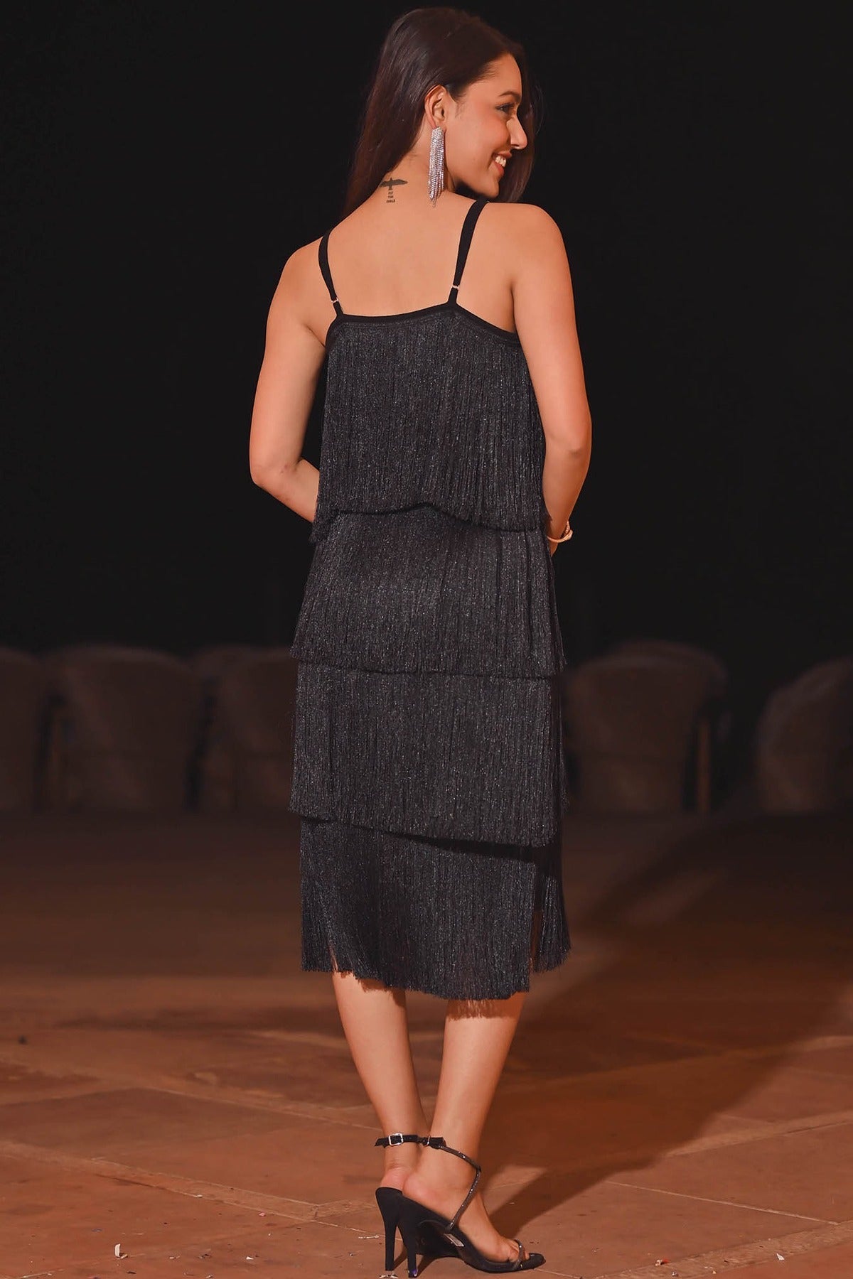 Lio Black Fringes Dress