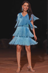 Omari S.Blue Fringes Dress