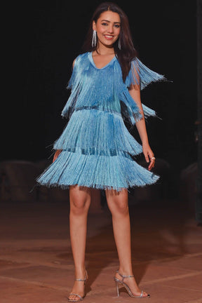 Omari S.Blue Fringes Dress
