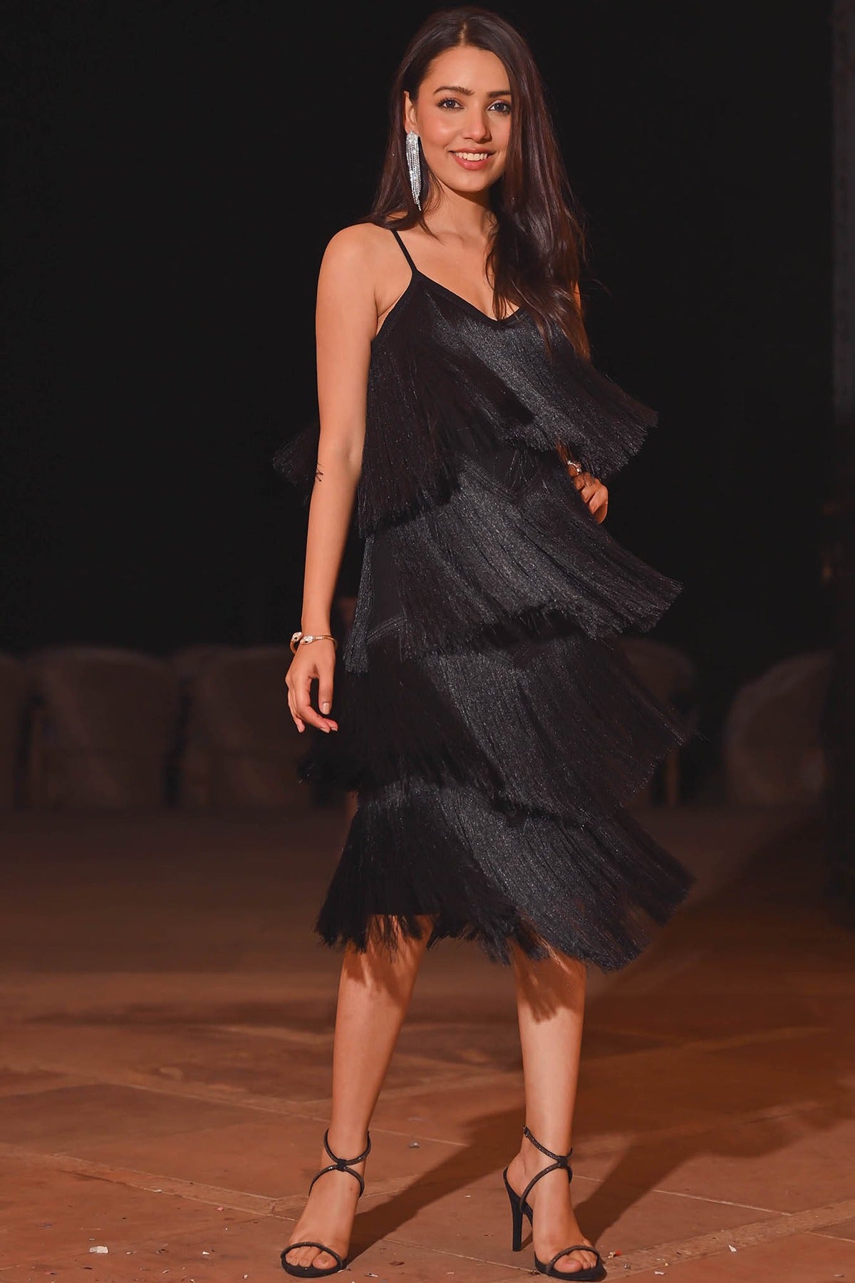 Lio Black Fringes Dress