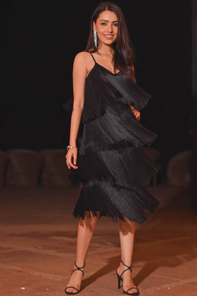 Lio Black Fringes Dress
