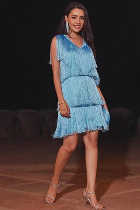 Omari S.Blue Fringes Dress