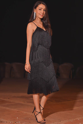 Lio Black Fringes Dress