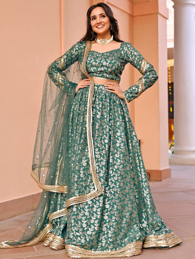 Green Jacquard Lehenga Set