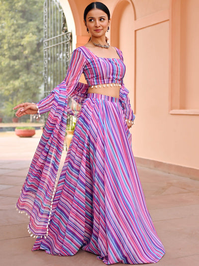 Multi Stripes Lehenga Set