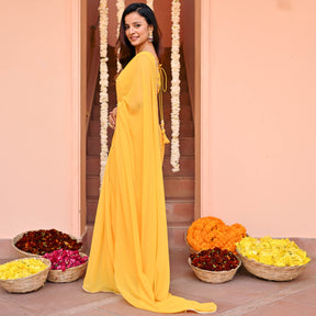 Yellow Georgette Ready to wear  Saree
