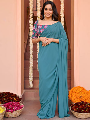 Green Embroidered Ready to wear Saree