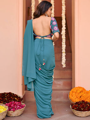 Green Embroidered Ready to wear Saree