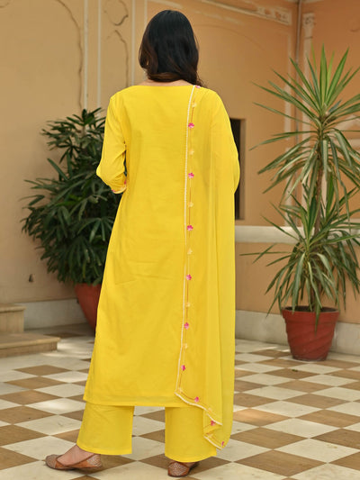 Yellow Cotton Aari Kurta Set