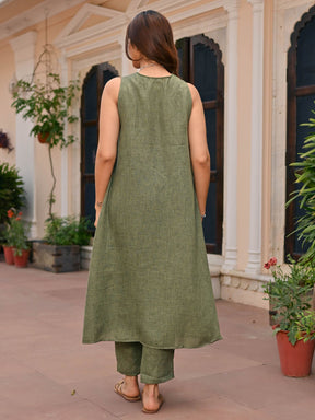 Green Cotton Embroidered Kurta Set