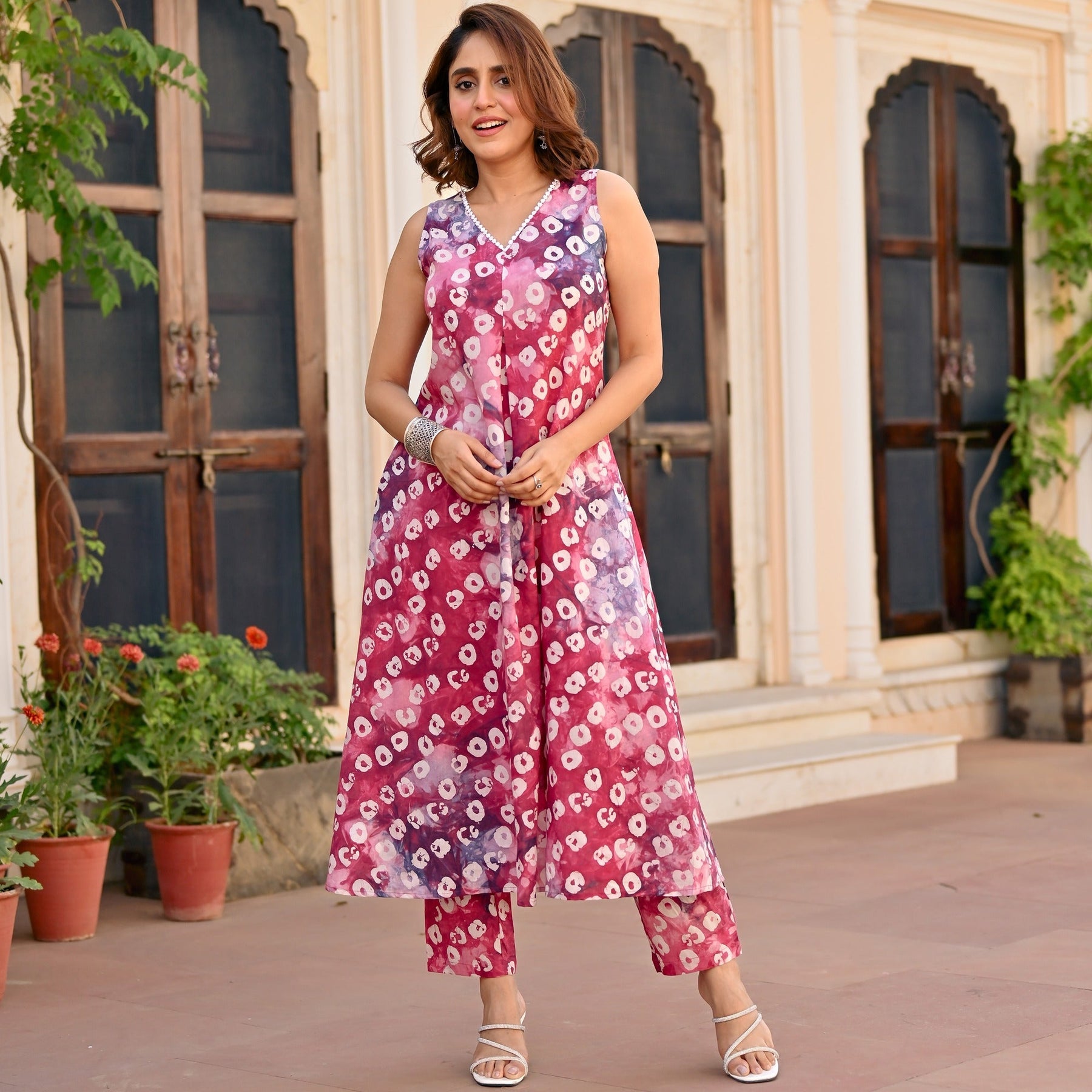Pink Cotton Printed Kurta Set
