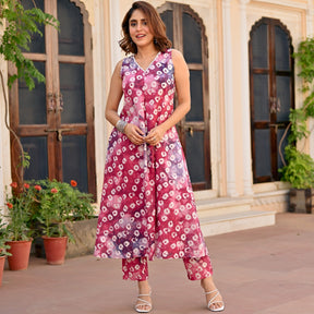 Pink Cotton Printed Kurta Set