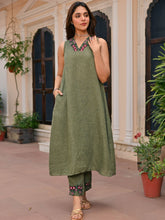 Green Cotton Embroidered Kurta Set