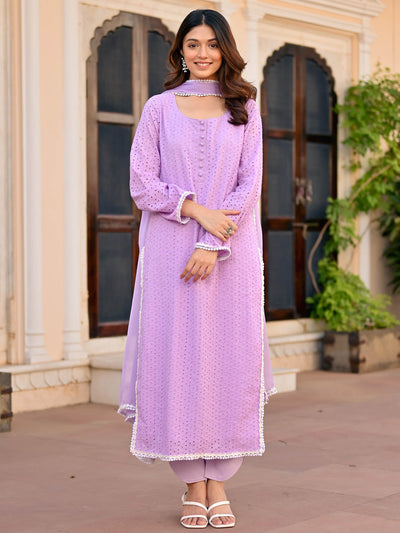 Lavendar Schiffli Kurta Set