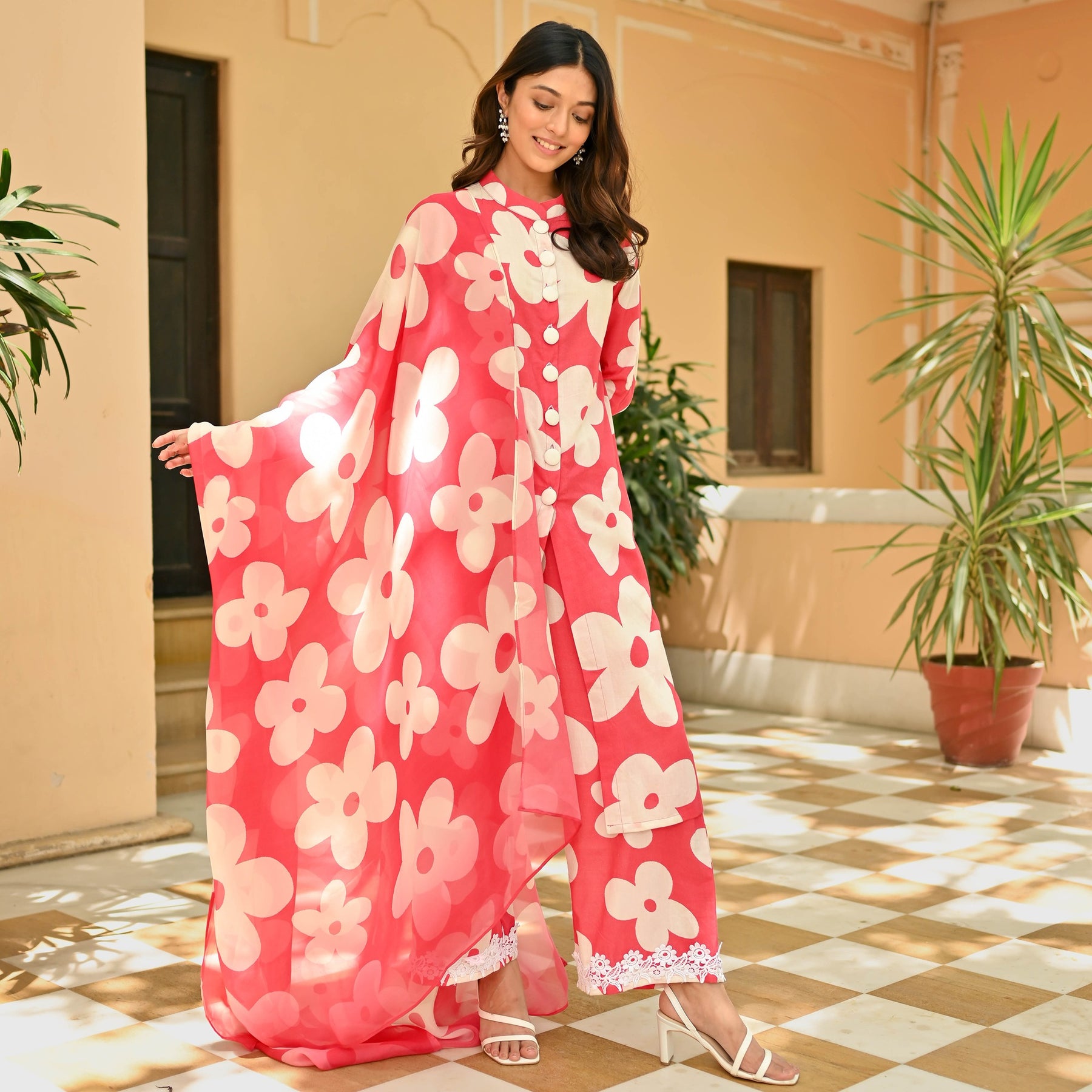 Rani Pink Printed Cotton Suit Set