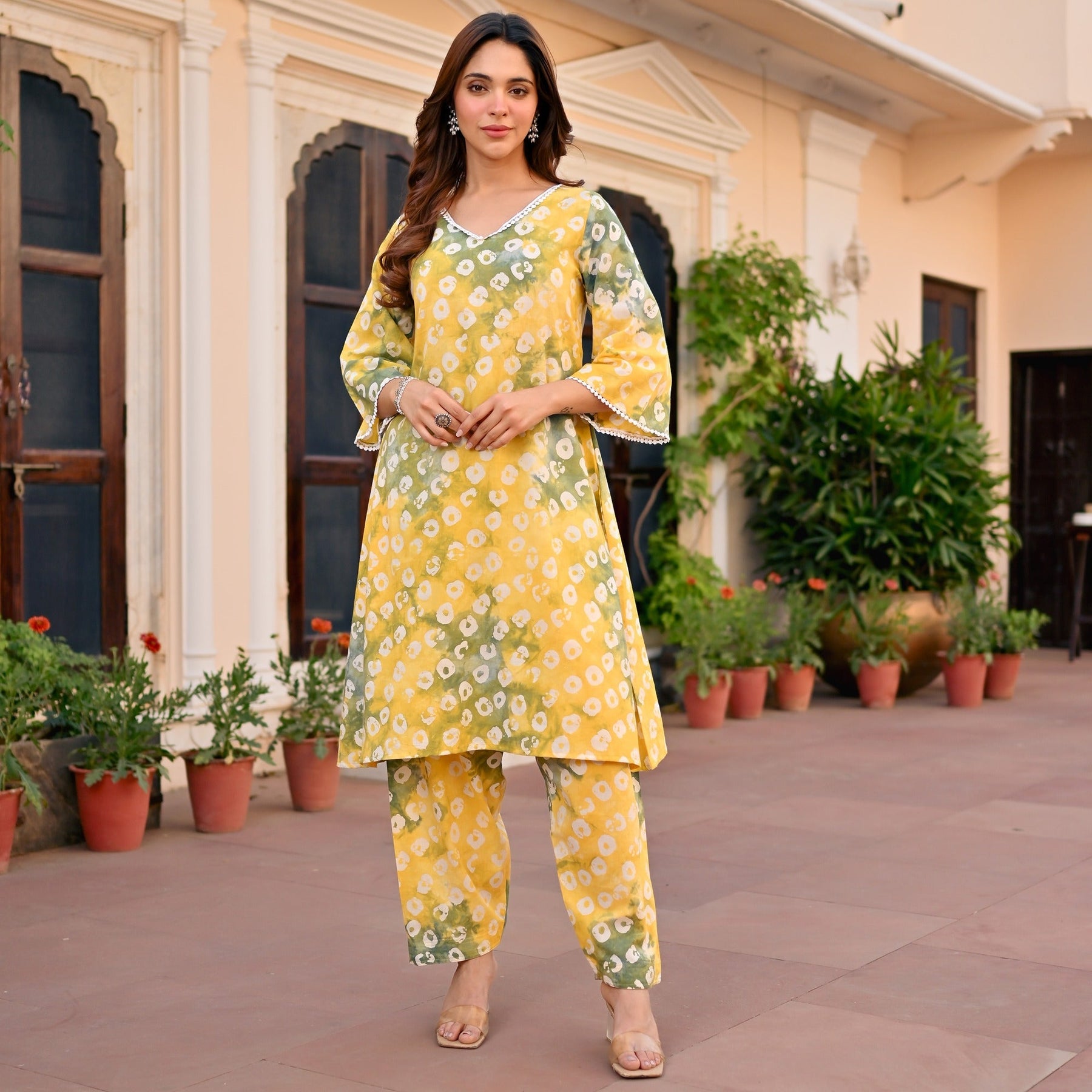 Yellow Printed Cotton Kurta Set
