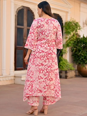 baby pink printed cotton kurta set