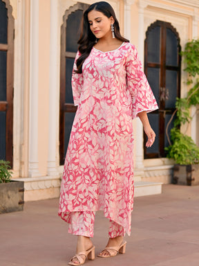 baby pink printed cotton kurta set