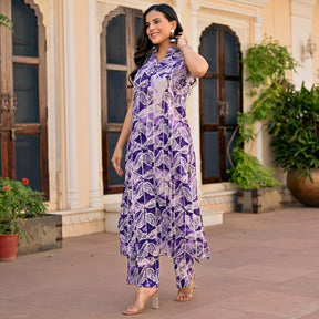 purple cotton printed kurta set