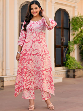 baby pink printed cotton kurta set