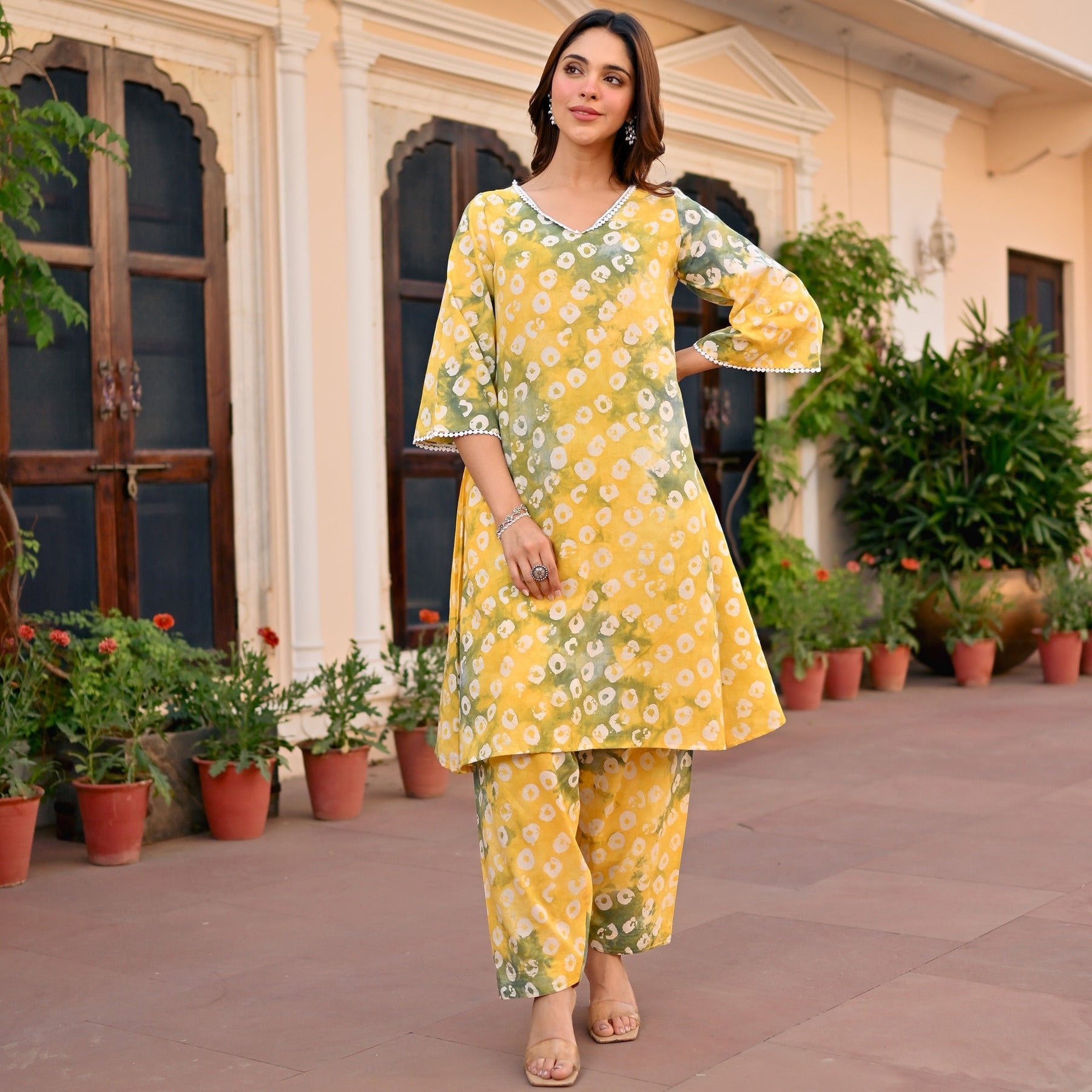 Yellow Printed Cotton Kurta Set