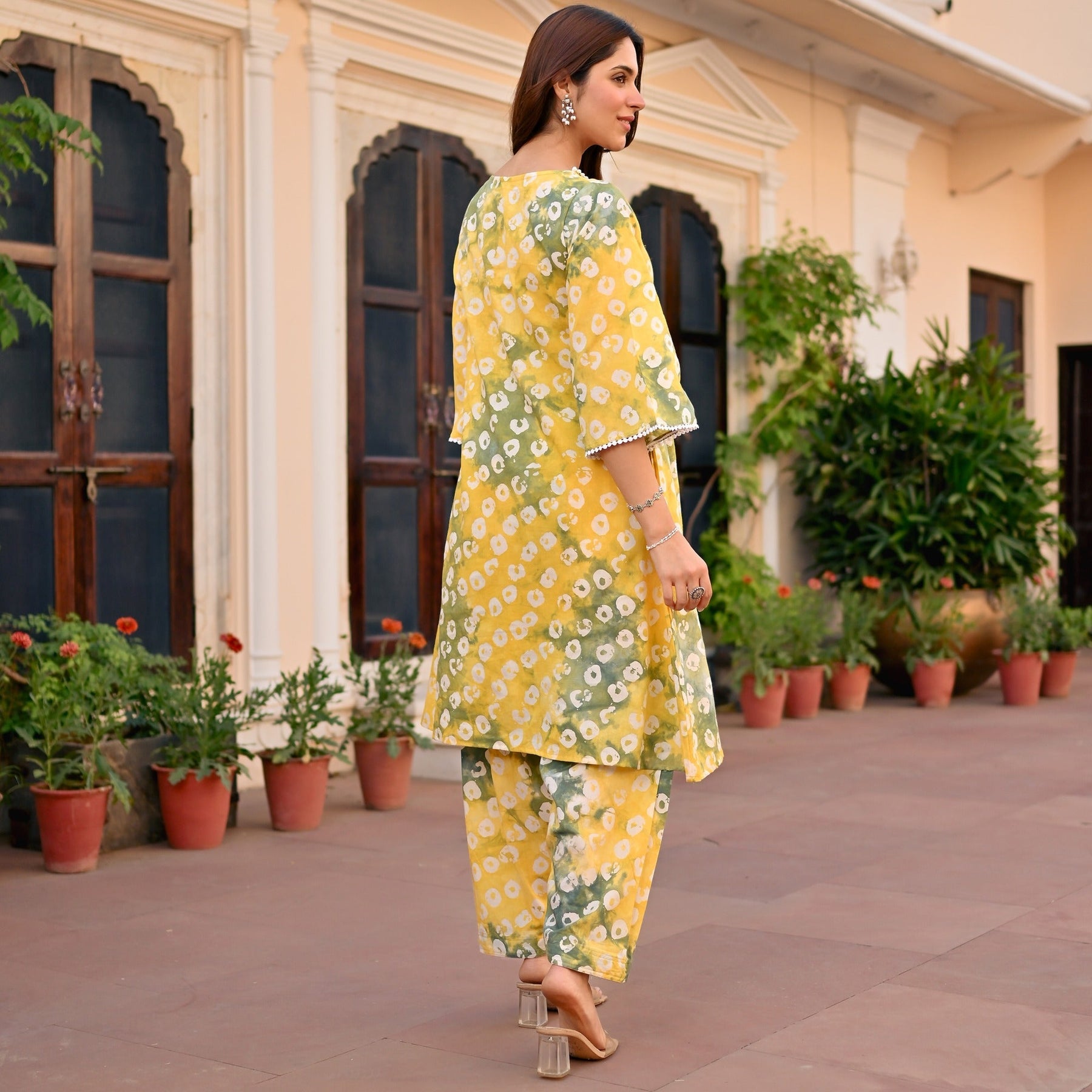 Yellow Printed Cotton Kurta Set
