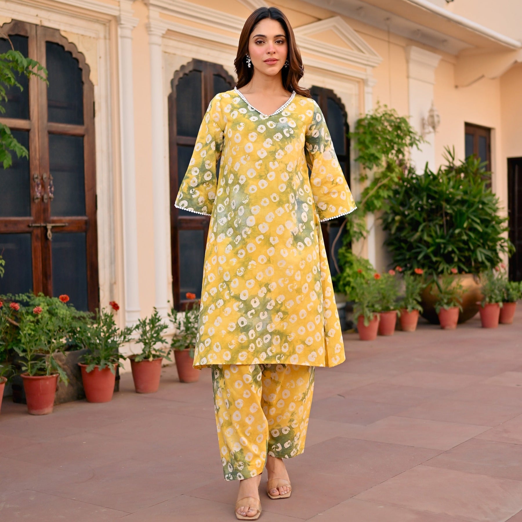 Yellow Printed Cotton Kurta Set