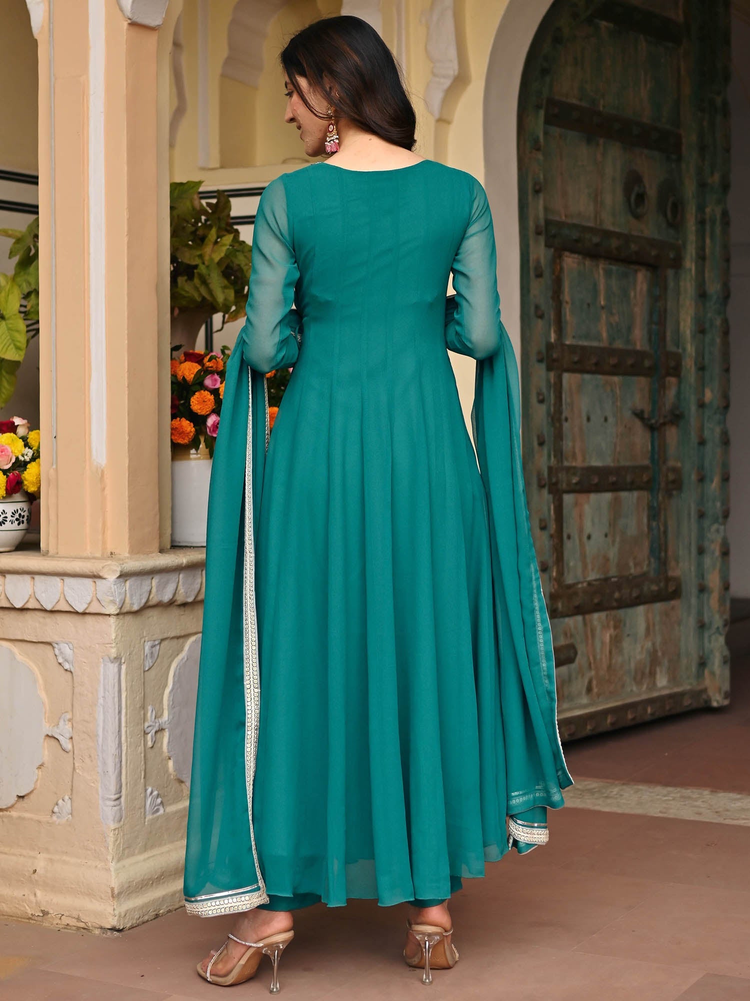 Teal Blue Georgette Angrakhaa Set