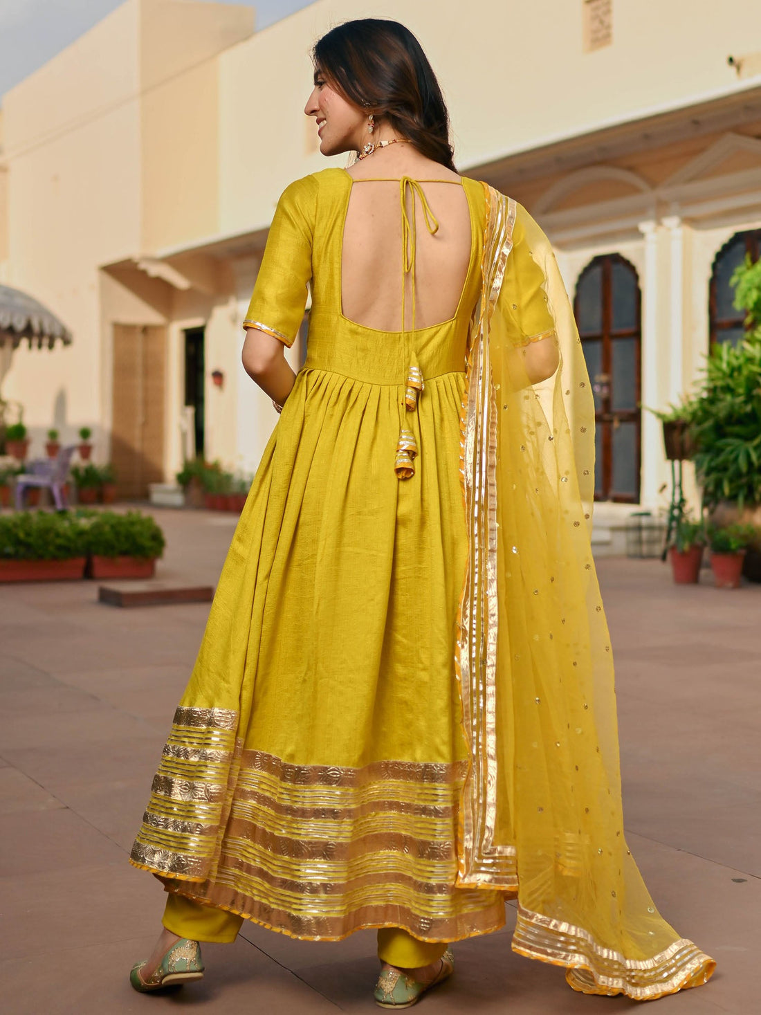 Lemon Designer Heavy Pure Soft Organza Silk Anarkali Dress With Hand Work